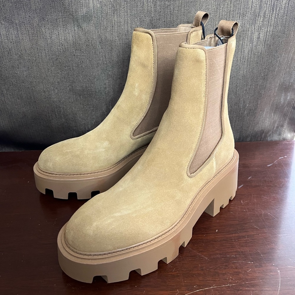 NWT Zara Leather Tan Combat Boot